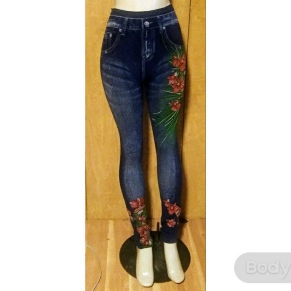 Denim Jean Style Rose Leggings/Jeggings